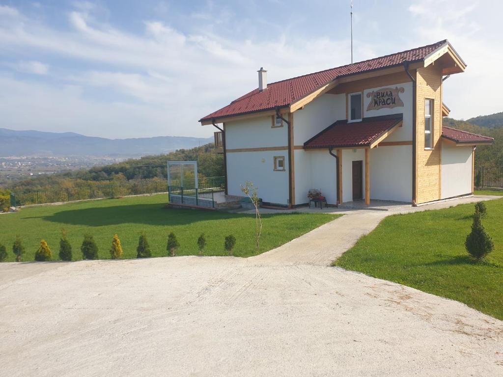 Villa front with garden path
